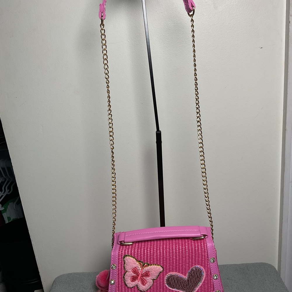 Pink Butterfly and Heart Embellished Women's Bag